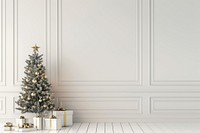 White wall with a Christmas tree christmas minimalist elegant.