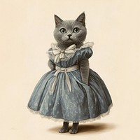 Russian Blue cat costumes wearing Fairy Tale Princess Dress dress illustration painting.