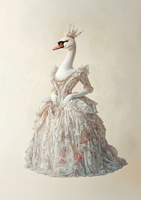 Swan costumes wearing Baroque Fantasy Gown animal dress illustration.