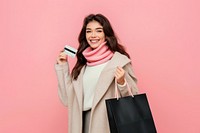 Woman happy background shopping credit.