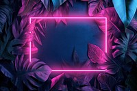 Real neon tropical leave background light frame.