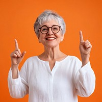 Old woman background portrait pointing.