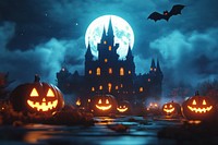 Halloween background with big pumpkins halloween night moon.