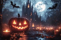 Halloween background with pumpkins halloween candles night.