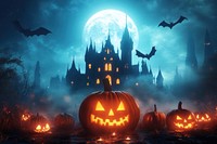 Halloween background with big pumpkins halloween atmosphere haunted.