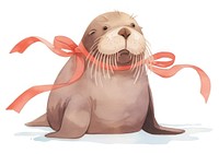 Coquette walrus illustration watercolor animal.