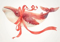 Coquette whale illustration watercolor ribbon.