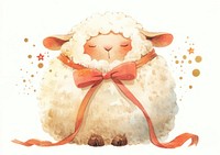 Coquette chubby sheep illustration watercolor colors.