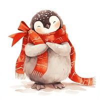 Coquette penguin illustration watercolor winter.