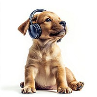 Puppy listening to music dog headphones pet.