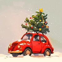 Vintage car with Christmas tree