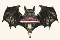 A bat with mushroom illustration artwork whimsical.