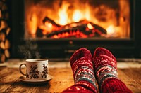 Christmas wool socks fireplace drink atmosphere.