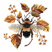 Autumn honey in embroidery style animal bee art.