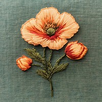 Autumn poppy flower bunch embroidery textile fabric.