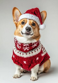 Corgi dog wearing christmas sweater corgi cute hat.