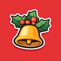 Gold bell sticker christmas holly red.