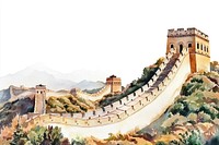 Great Wall of China architecture illustration watercolor.