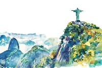 Watercolor painting redeemer landmark.