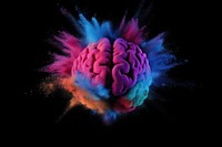 A colorful powder explosion in the shape of a human brain concept colors brainstorming.