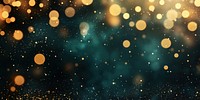 Abstract background with golden bokeh lights and glitter on a dark green backdrop abstract festive holiday.