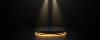 Black podium with golden light for product presentation stage illustration background.