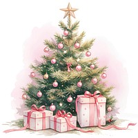 Christmas pink tree and gift box christmas watercolor gifts.