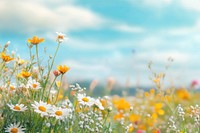 Colorful wildflowers in a meadow landscape nature daisy.