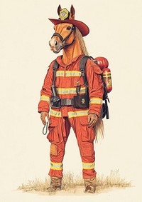 Arabian horse costumes wearing Firefighter firefighter animal human.