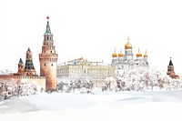 Moscow in Russia landmarks architecture watercolor.