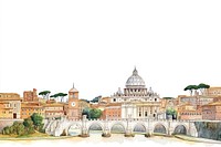 Architecture illustration watercolor landmarks.