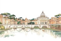 Architecture watercolor landmarks bridge.