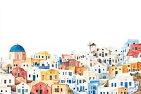 Santorini island in Greece architecture illustration watercolor.