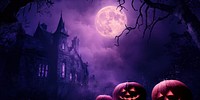 Halloween background moon haunted purple.