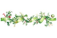 Green Ribbons Christmas border illustration watercolor christmas.