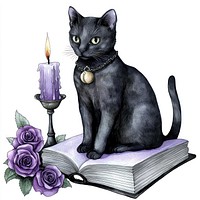 Cat sitting on a book candle cat illustration.