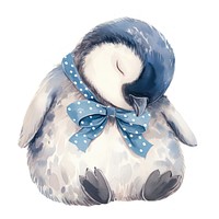 Blue coquette penguin baby art illustration.