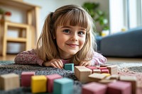 Young girl kid blocks child home.