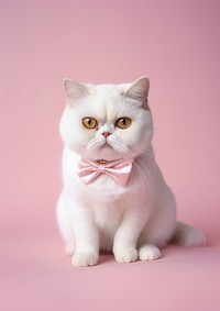 Cat wears white bow background animal pet.