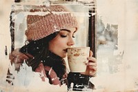 Woman drinking hot chocolate background clothing vintage.