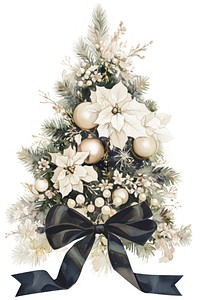 Black coquette christmas tree illustration ribbon white.