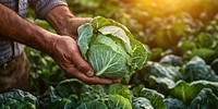 Hands holding cabbages vegetable produce organic.