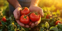 Hands holding tomatoes vegetables produce organic.