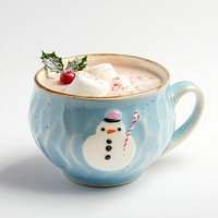 Cute ceramic tea cup snowman drink marshmallows.