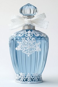 Coquette snowflake perfume bottle ribbon blue lace.