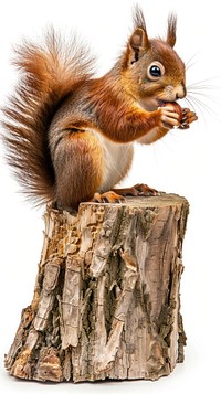 Red squirrel perched on a tree stump animal eating photography.