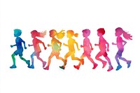 Group of kids running illustration silhouette watercolor.