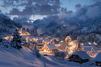 Christmas trees in the snow landscape mountain scenery.