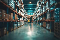 Warehouse cartons in center distribution logistics forklift.