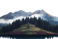 Photography of landscape mountain with lake on white sky wilderness outdoors scenery.